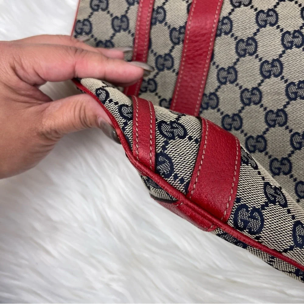 GUCCI Red & Blue GG Canvas and Leather Abbey Two Way Hobo Bag